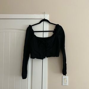 Reformation lace up crop long sleeve black